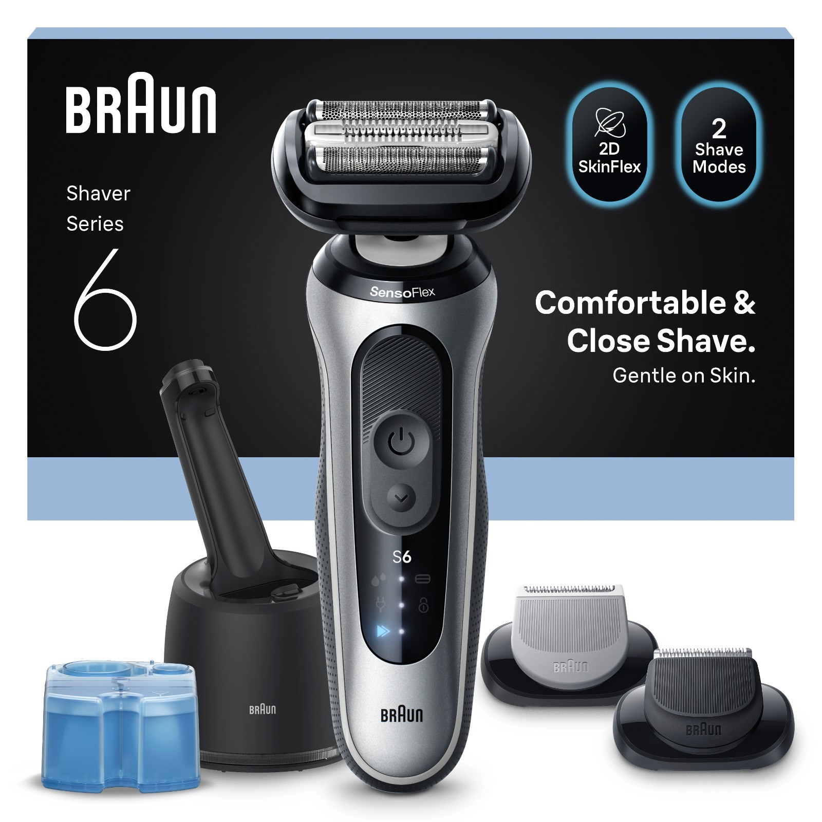 Braun Series 6 62-S7650CC Electric Shaver, SmartCare Center, +2 Attachments- Sil