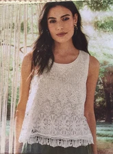 Cream stretch Cotton Crocheted Lace Vest Top 16 - 18 L Holiday Sun Boho