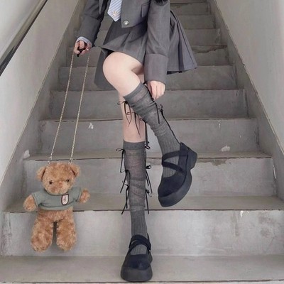 Ballet-Style Lace-Up Bow Knee-High Socks