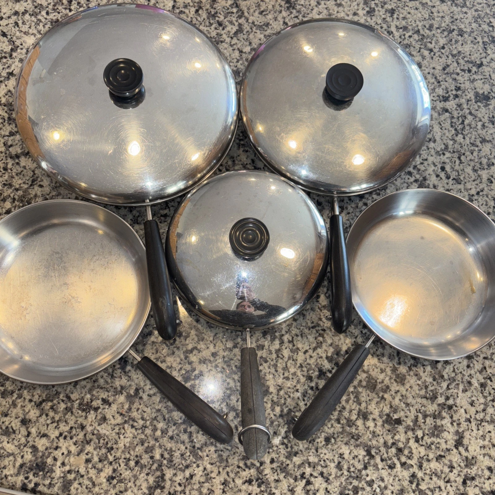 Revere Ware Copper Clad Bottom 9 Piece Skillet Set 2x8” 7” 9 1/2” 10” USA Made