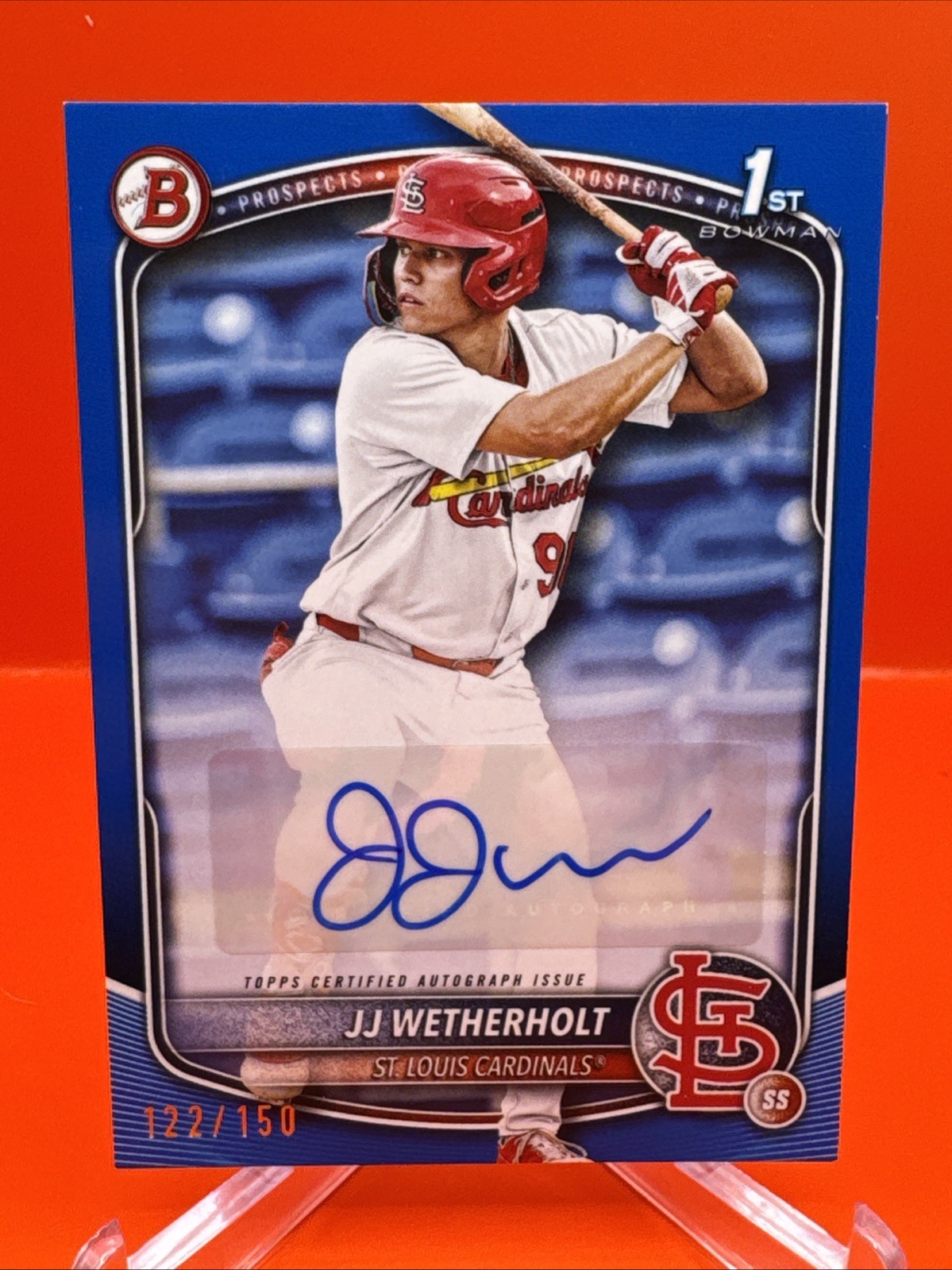 JJ Wetherholt 2025 Bowman Blue Paper Parallel  1st Bowman AUTO 122/150 Cardinals