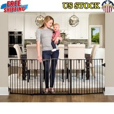 Steel Frame Super Wide Baby Gate Black 74" Wide Home Decor Safety Gate Home New