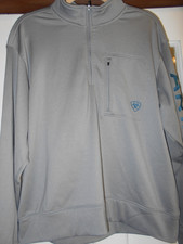 Ariat Tek Cold Series 1/4 Zip Pullover Medium Gray Logo Sleeve Performance Fleec