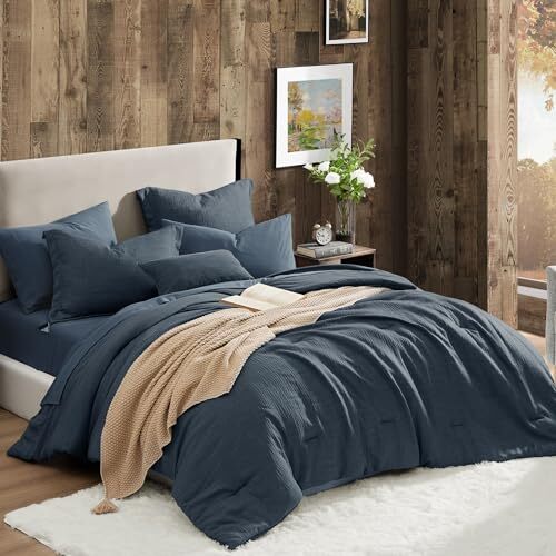 Queen Comforter Set - 7 Pieces Comforter Queen Size, Soft Solid Bedding Set