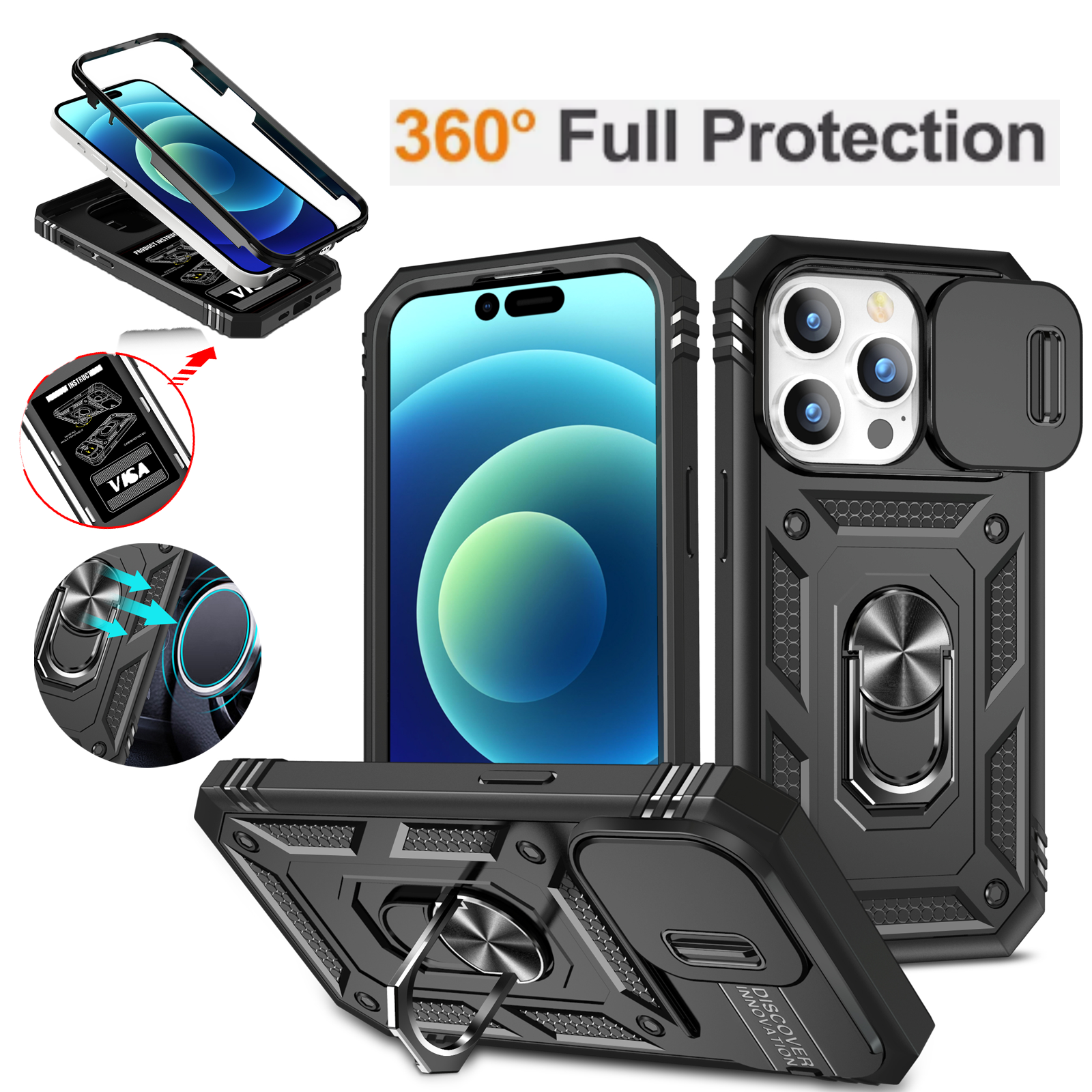 For iPhone 15 Pro Max 14 13 12 11 X XR 7 8 Plus Heavy Duty Shockproof Phone Case
