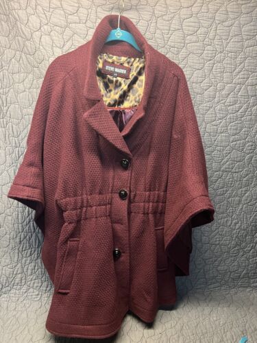 Steve Madden ~Poncho Style Jacket ~Merlot~Adjustable Waist Size XL