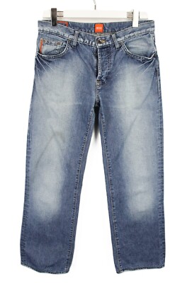 Hugo Boss Orange Label Jeans Herren W33 L28 Straight Fit Verblichen Knopf Fly