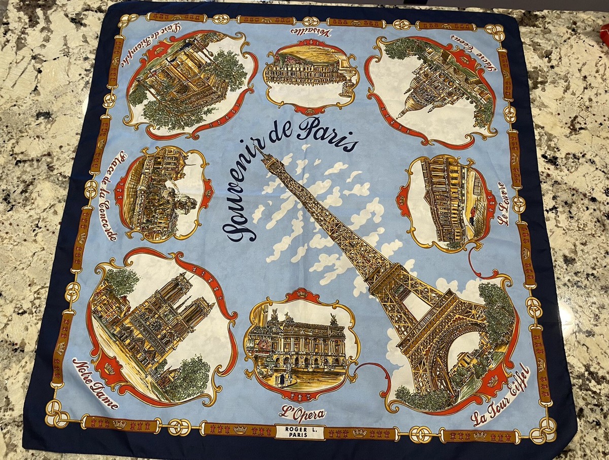 VTG Rare Creations de Paris Souvenir  Scarf With Paris scenes and Graphics