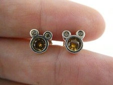 Disney Mickey Mouse Stud Earrings Peach Orange Crystals 2.5g 925 8.28mm Length