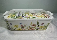 Grace Pantry Butterfly Floral Rectangle Porcelain 3-in-1 Baking Dish W/Lid