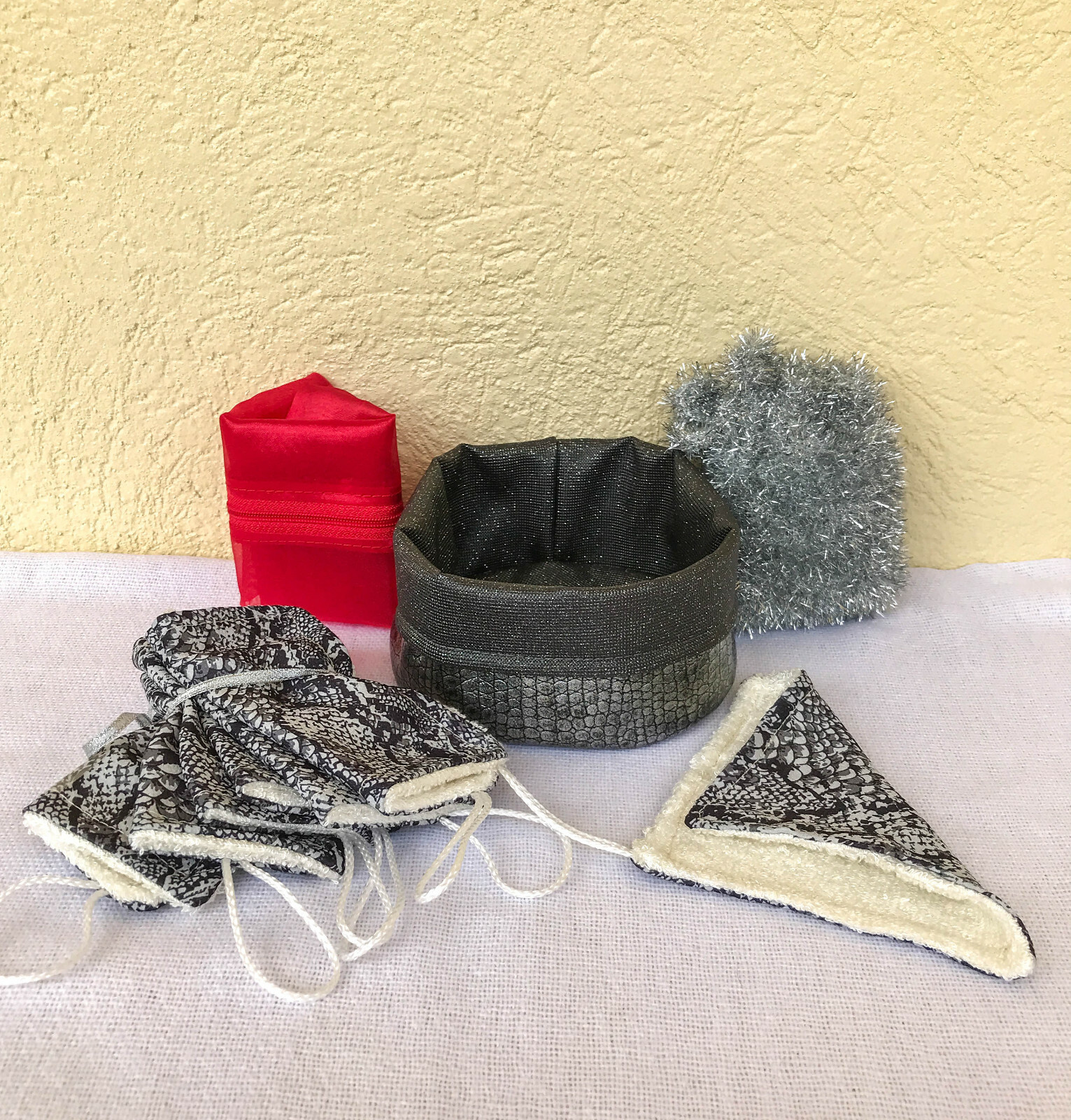 Lingettes démaquillantes lavables en coton et panier de rangement Snake noir
