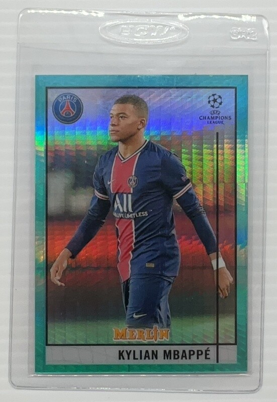 2020-21 Topps Merlin Chrome UEFA Kylian Mbappe Aqua Prism Refractor #100 PSG