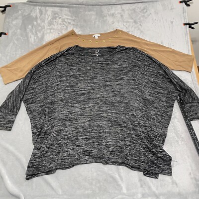 NY&C Sweater Womens Large Grey Brown Heather Lot of 2 Shirts