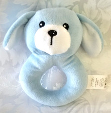 Infant Baby Lovey RATTLE Newborn BLUE PUPPY DOG Jesse & Lulu Soft Embroidered 5"