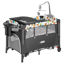 5 in 1 Baby Bassinet Bedside Sleeper w/ Mosquito Net Portable Crib for Newbors