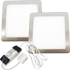 Image of 2x BRUSHED NICKEL Slim Square Under Cabinet Light & Driver - Natural White LED