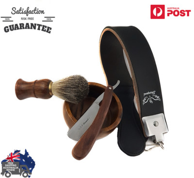VINTAGE BARBER SALON STRAIGHT CUT THROAT SHAVING RAZOR Gift Set 4 Pc Kit Luxury