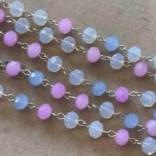 Lilac Gumdrops Purple Crystal Beaded Rosary Silver Eyepin Chain 8mm 2ft Per Pkg