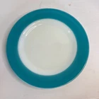 Pyrex Milk Glass Plate Dish Turquoise Aqua Teal Blue Band Rim 8.25" Vintage