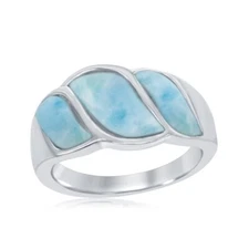 Sterling Silver Larimar Wave Deisgn Ring