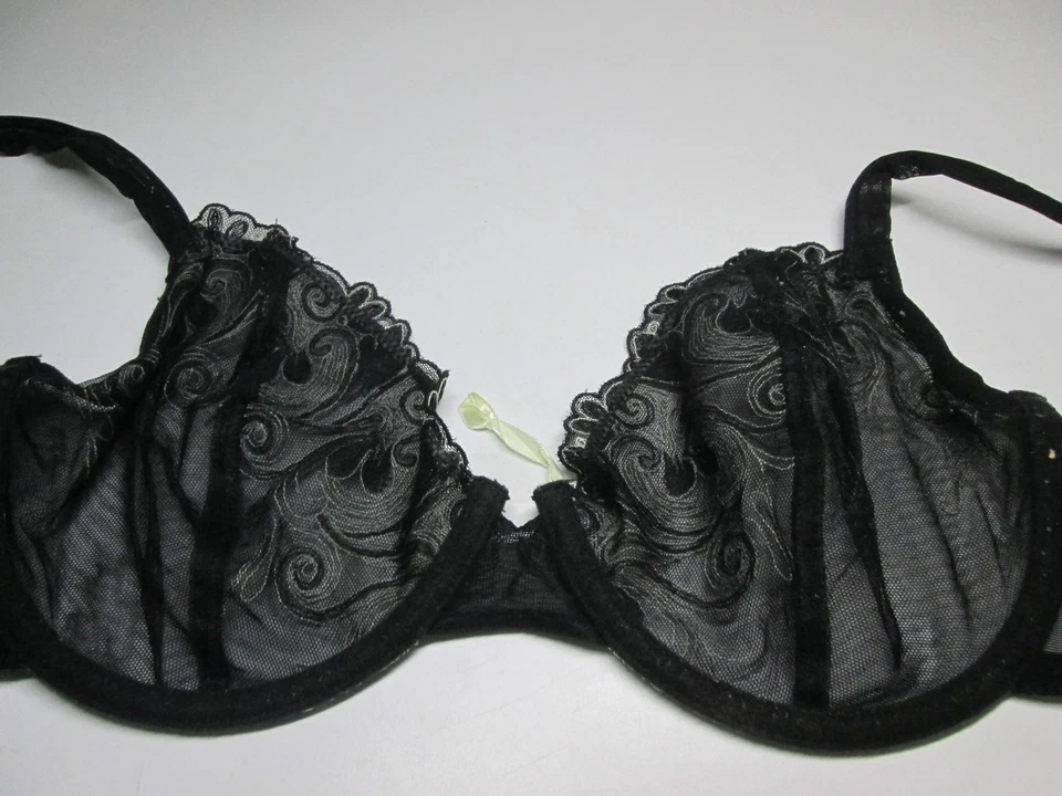 Sujetador Ellen Tracy Talla 34D Negro Con Aros Sin Forro Ajustable Encaje Transparente Floral Foto 2 de 4