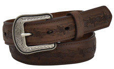 New Youth 3D Belt Co. BROWN LEATHER BARBED WIRE BELT w Removable silver buckle