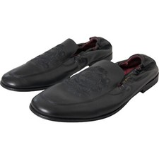 DOLCE & GABBANA Shoes Dress Black Logo Embroidered Leather Loafer Men EU39 / US6
