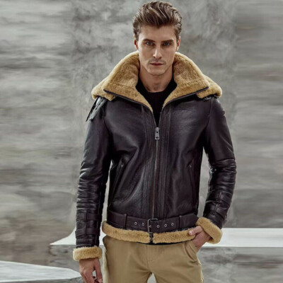 100% sheepskin WW2 B3 Mens RAF Aviator Leather Jacket Coat Bomber Flying  irvin