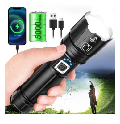 Powerful Flashlight 10000 Lumens,Usb Rechargeable XHP70.2 Flashlights High Lumen