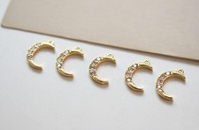 6pcs CZ Pave Moon Charm,Cubic Zirconia Moon Pendant,Zircon Moon Charm