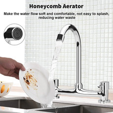 2 Hole Modern Dual Lever Kitchen Sink Mixer Tap Taps Deck Mounted Faucet Chrome