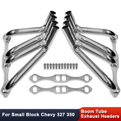 For Chevy Small Block Ceramic Coated Steel Zoomie Tube Headers Rectangular Port