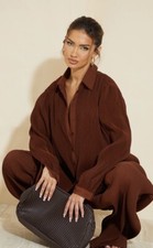 Women’s Dark Brown Oversized Textured Shirt, Size Medium