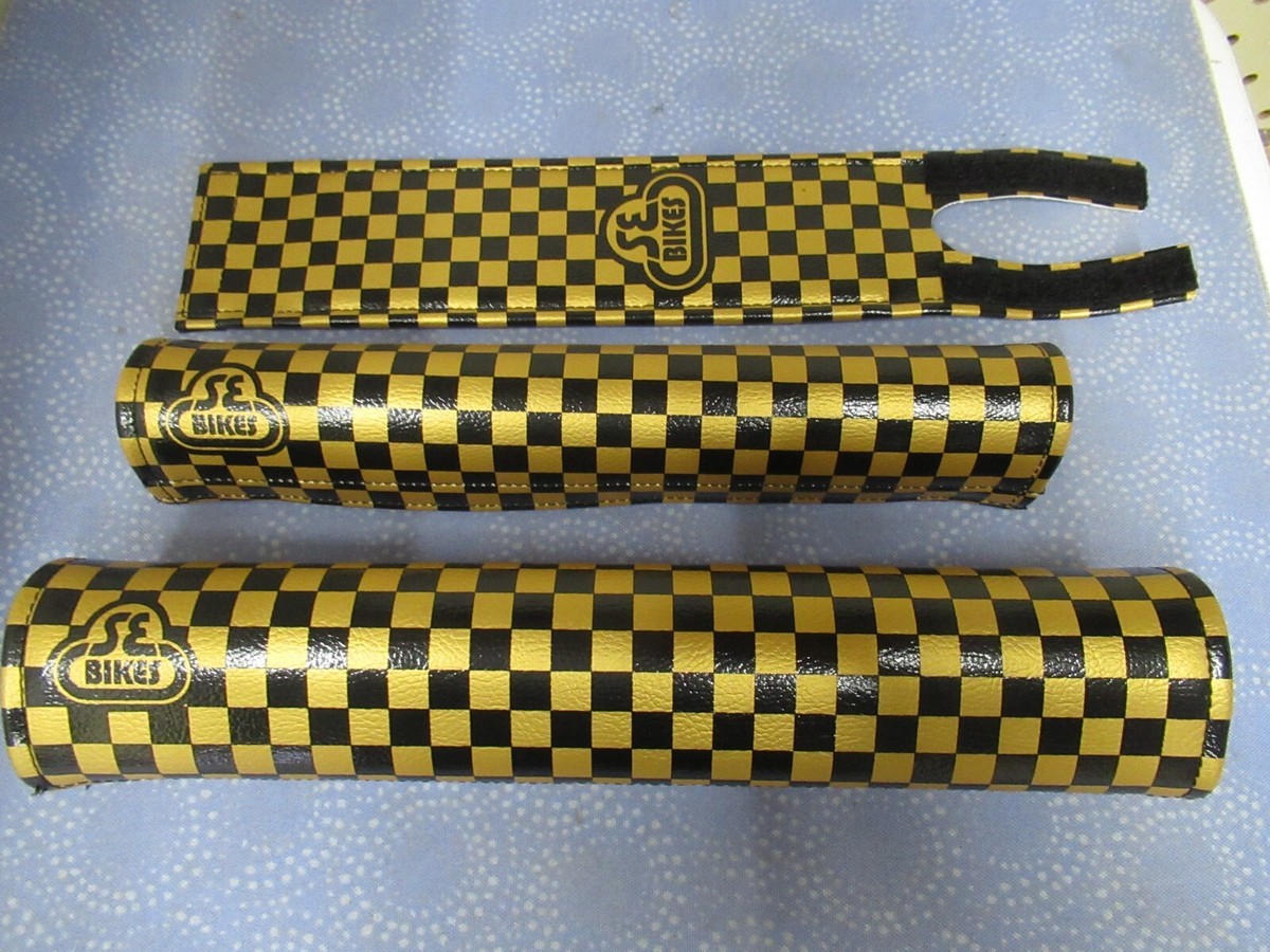SE Bikes Checkerboard Black / Gold BMX 3 Piece Pad Set - New