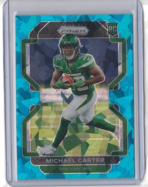MICHAEL CARTER 2021 Panini Prizm BLUE ICE Rookie RC #365 JETS Tarheels 55/99