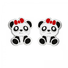 925 Sterling Silver Panda Ribbon Bow Girls Women Stud Earrings Jewellery