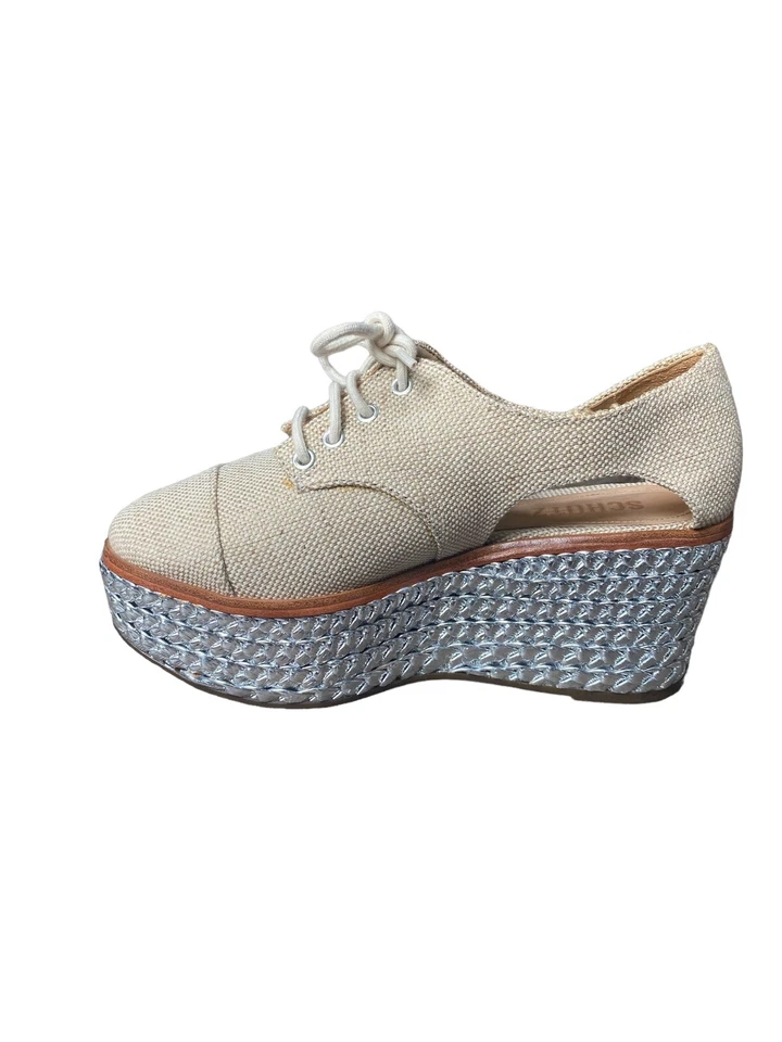 Schutz Lona Trozo Y2K Alpargata Cuña Plataforma Zapatos Talla 6.5 Trenza Metálica Foto 4 de 4