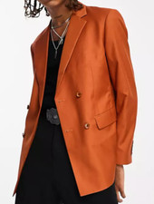 Sixth June Oversized Double Breasted Suit Jacket In Burnt Orange M