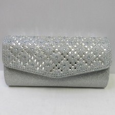 Silver Rhinestone Evening Bag Clutch Sparkle Bridal Wedding Formal Prom 018933
