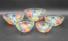 5 Nesting Retro Vintage Multi Functional Glass Bowls Colorful 70’s 