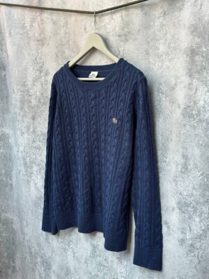 Lacoste Acrylpullover mit Zopfmuster Navy Old Money Vintage Rundhalsausschnit...