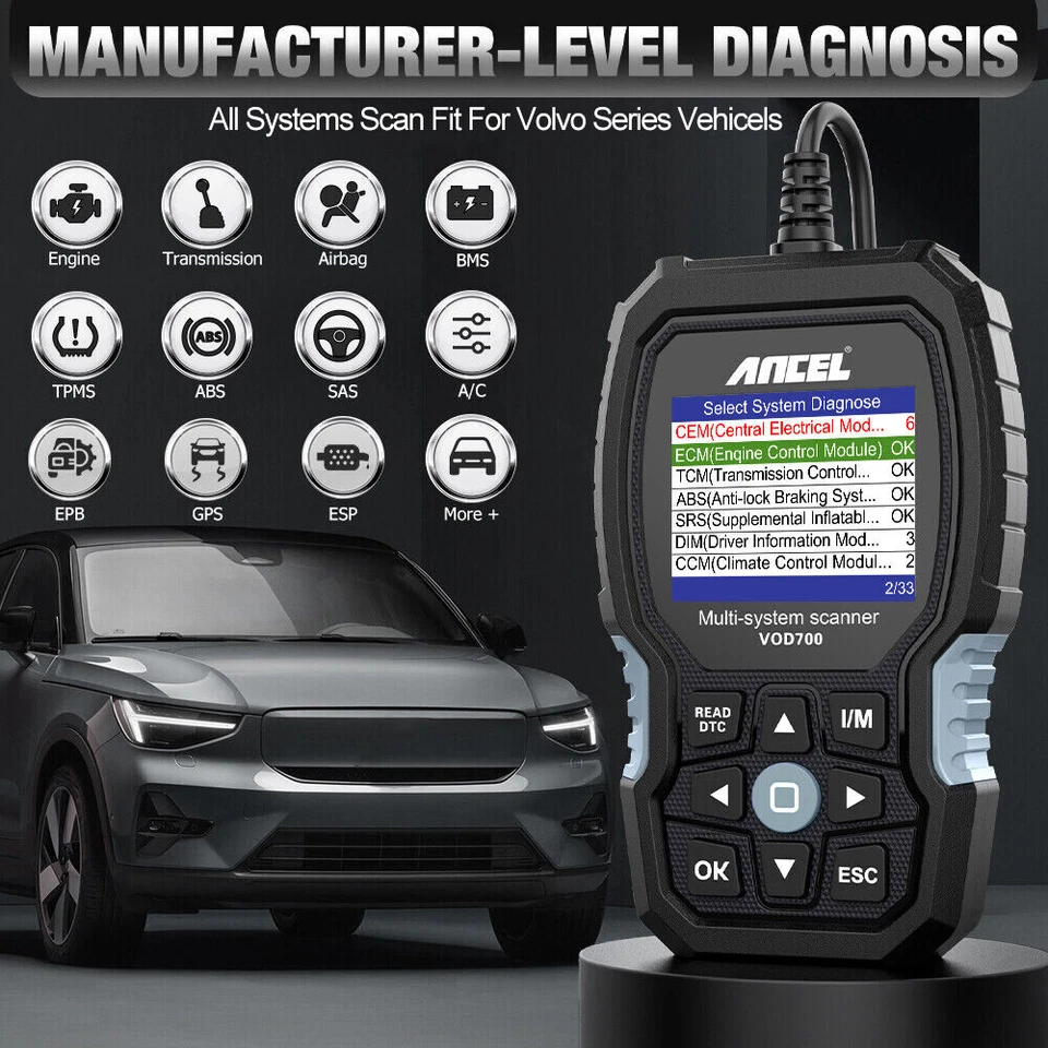 ANCEL VOD700 Profi Diagnosegerät OBD2 Gerät All System Auto Scanner fitfür Volvo - Bild 3 von 4