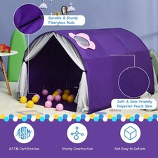 Kids Bed Tent Play Tent Portable Playhouse Twin Sleeping with Carry Bag Purple