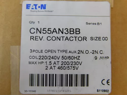 Eaton NSB CN55AN3BB Other Contactors 3P 9A 240V 50/60Hz Size 0 2NO 2NC