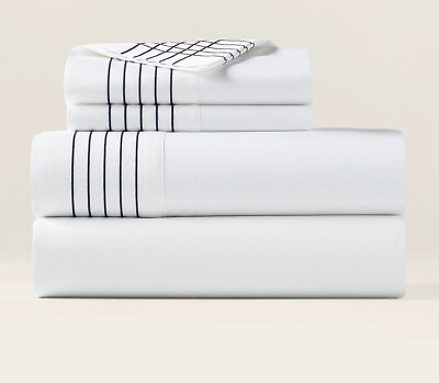 RALPH LAUREN organic sateen HANDKERCHIEF Embroidery KING flat sheet/pillowcases