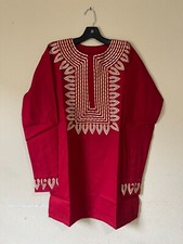 African clothing for men-Embroidered Dashiki M-7X long sleeve Dark red