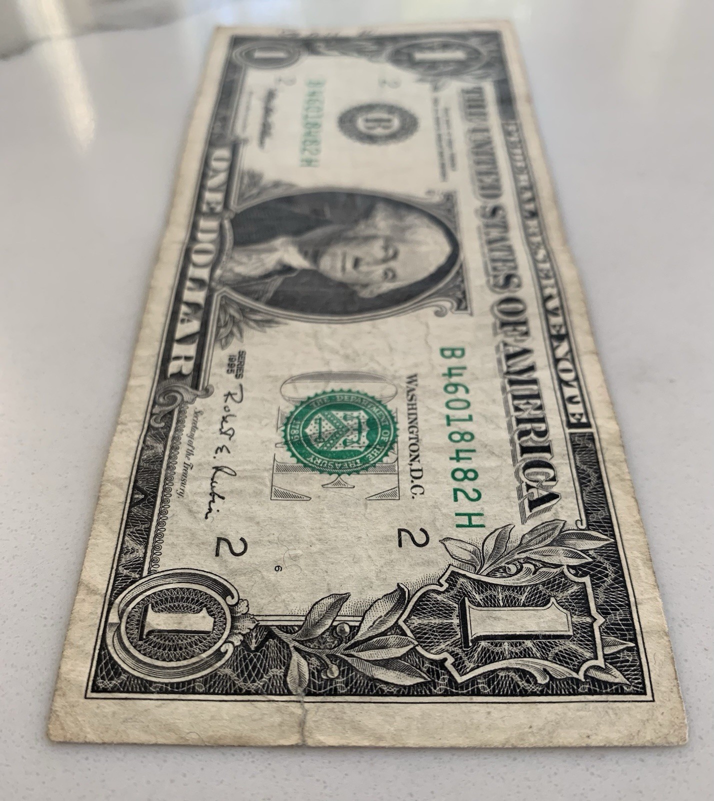 $1 ONE DOLLAR BILL Web Note 1995 B H Block Plate # 6 / 12 Experimental Press