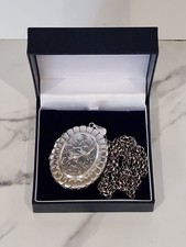 Vintage 1970s Sterling Silver Etched Large Locket  & Vintage 31 " Chain