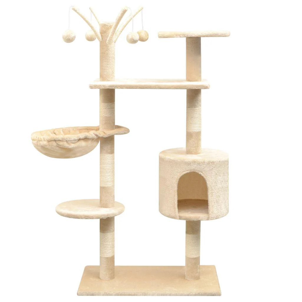 Arbre à chat beige de 125 cm avec griffoir en sisal et niche confortable pour le repos