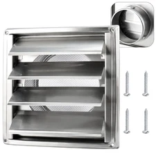 Cenipar 6'' Stainless Steel Dryer Vent Cover with Moving lamella and Screen, ''